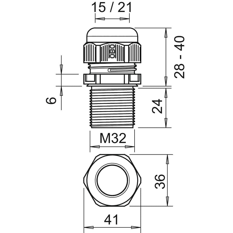 OBO Bettermann - Kabelverschraubung V-TEC VM LL32 SW 24mm ,M32, PA − 20 Stück