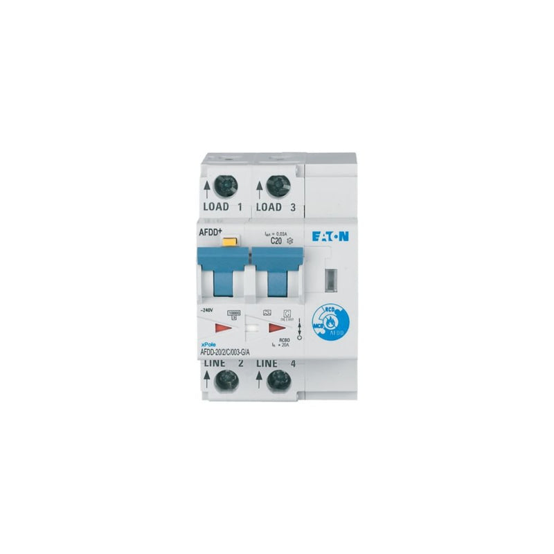Eaton - Kombination FI-Schalter/Leitungsschutzschalter mit Zusatzeinrichtung Brandschutzschalter AFDD-20/2/C/003-G/A 2p,C,20A,30mA,TypG/A