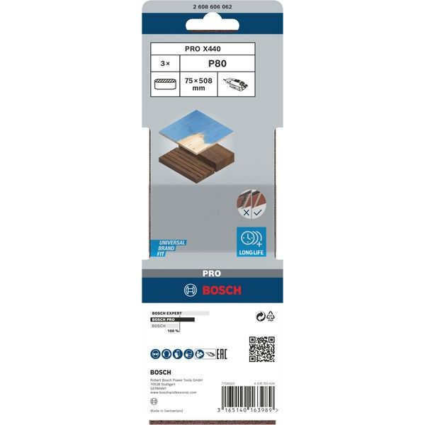 Bosch - Schleifpapier/Schleifvlies PRO X440 Schleifband, 2608606062 75 x 508 mm, G80