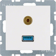 Berker - Einsatz/Abdeckung für Kommunikationstechnik Steckdose USB/3,5mm Audio 3315398989 polarweiß glänzend