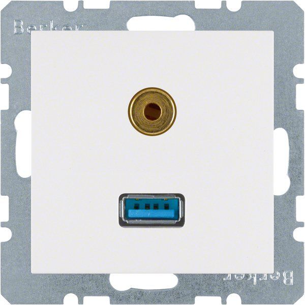 Berker - Einsatz/Abdeckung für Kommunikationstechnik Steckdose USB/3,5mm Audio 3315398989 polarweiß glänzend