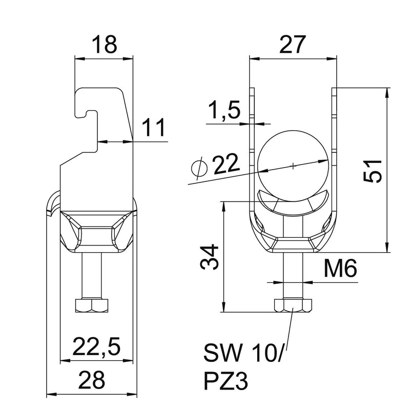 OBO Bettermann - Bügelschelle BS-U1-M-22 A2 16-22mm − 25 Stück