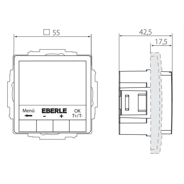 Eberle Controls - Raumthermostat/Uhrenthermostat UP-Thermostat UTE4100R-RAL9016-G55 Hinterleuchtung weiß