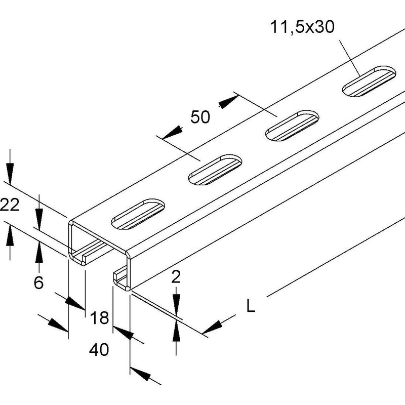 Niedax - Stiel/Profilschiene Ankerschiene 2986/2 FL − 2 Meter