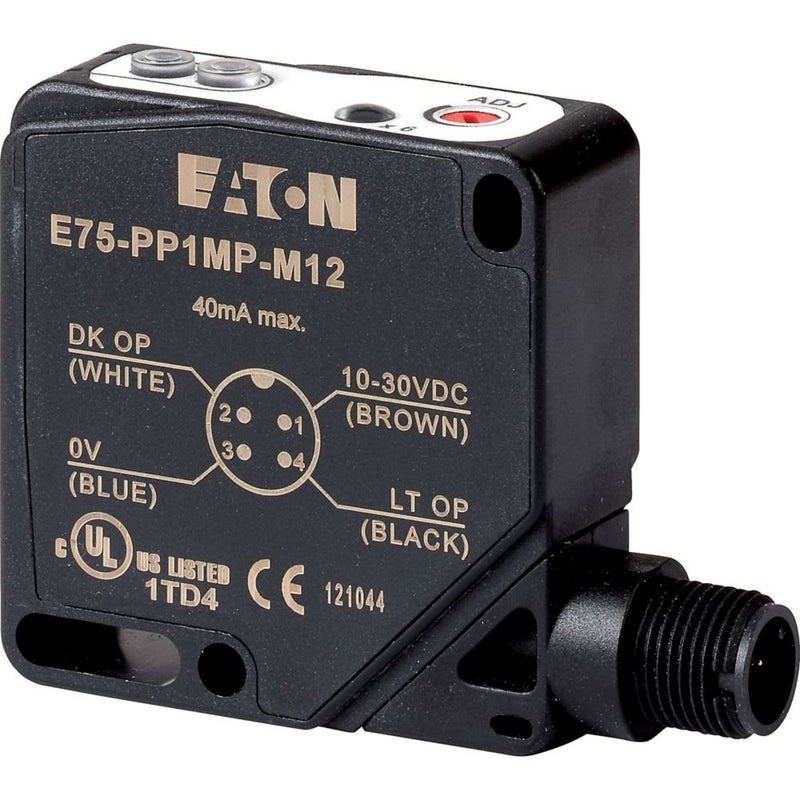 Eaton - Lichttaster energetisch Näherungssensor 10-30V DC E75-PPA025P-M12 Sn=3-25cm 10-30V