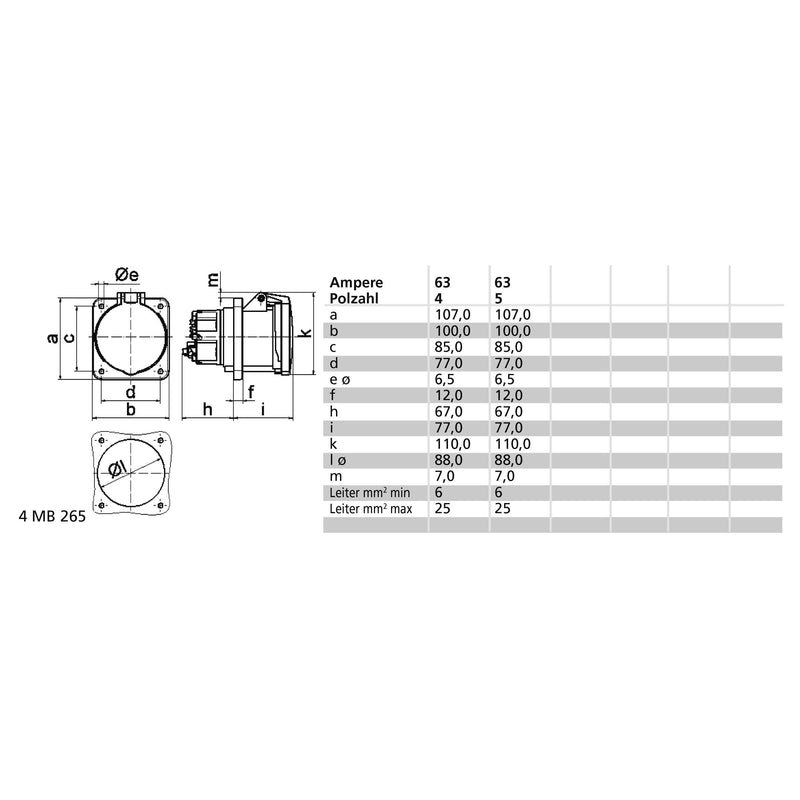 Bals Elektrotech - CEE-Anbausteckdose (IEC 60309) Anbausteckdose 130279 5p >50V grau 1h