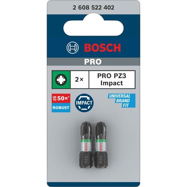 Bosch - Bit PRO Pozidriv Impact Bit, 2608522402 PZ3, 25 mm, 2-tlg