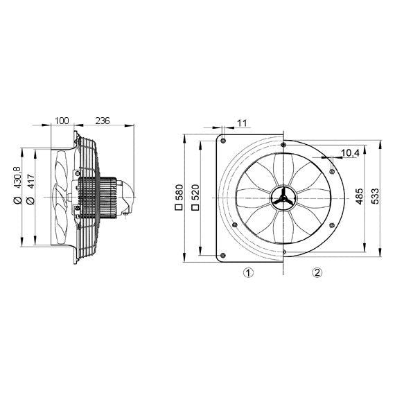 Maico - Wandventilator für Industrie und Gewerbe Axial-Wandventilator DZQ 40/42 B Wandplatte DN 400