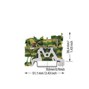 WAGO - Schutzleiter-Reihenklemme 1-Leiter/1-Pin-PE-Basiskl. 2222-1207 Drücker,2,5mm²,gnge − 100 Stück