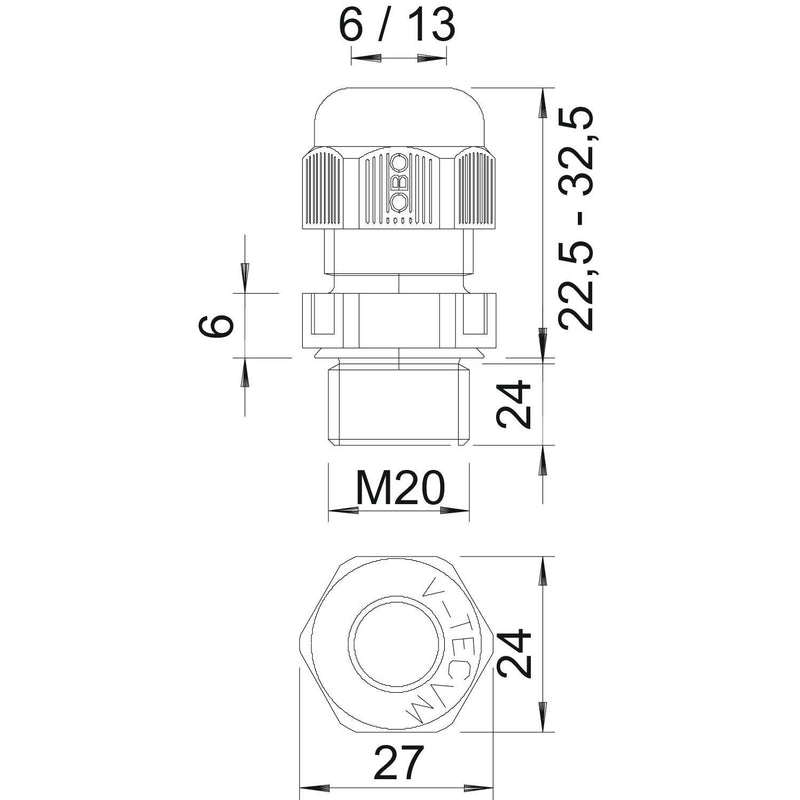 OBO Bettermann - Kabelverschraubung V-TEC VM L20 SW − 50 Stück