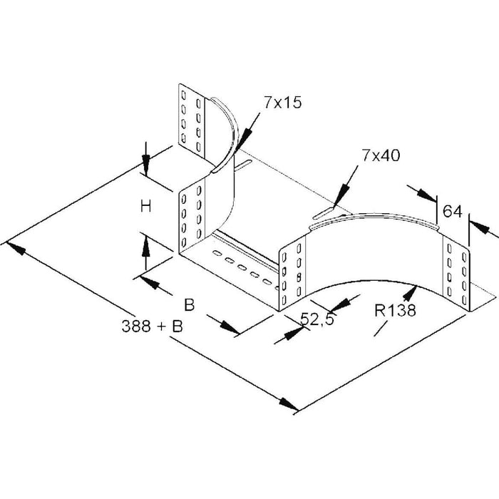 Rico - Anbau-Abzweigstück für Kabelrinne Anbau-T-Stück 153W15-300-B 300x100mm − 1 Stück
