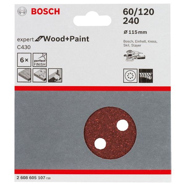 Bosch - Schleifpapierset Schleifblatt C430, 115 mm, 2608605107 60 120 240 8 Löcher