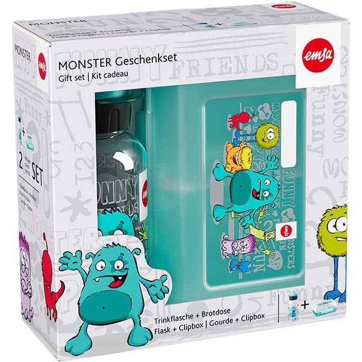 Emsa - Zubehör/Ersatzteile für Kleingeräte Trinkflasche+Brotdose KIDS SET MONSTER TRITAN