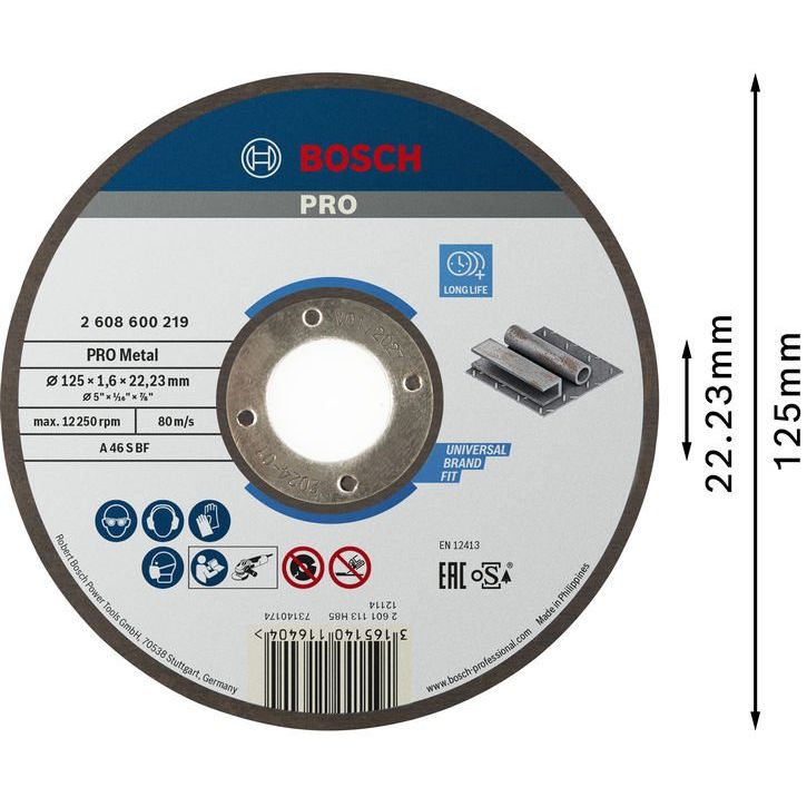 Bosch - Trenn-/Schleifscheibe PRO Metal Trennscheibe, 2608600219 125 x 1.6 x 22.23 mm