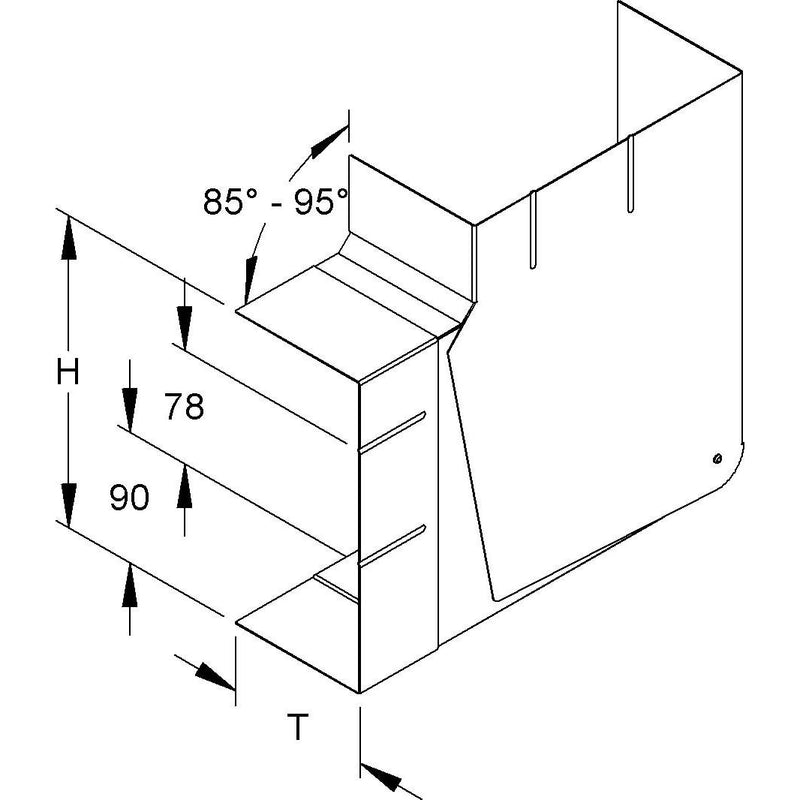 Niedax - Flachwinkel für Geräteeinbaukanal GK-Vertikaleck 90Gr. GKVVO 213A78T100 L 213x100mm