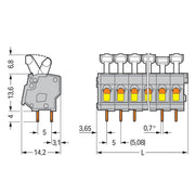 WAGO - Leiterplattenklemme 257-424 Drücker,2,5 mm²,grau − 10 Stück
