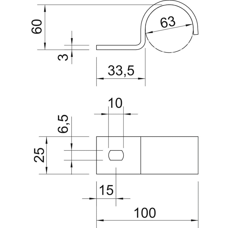 OBO Bettermann - Befestigungsschelle für Kabel/Rohre Befestigungsschelle 822 63 A4 63mm einlappig − 100 Stück