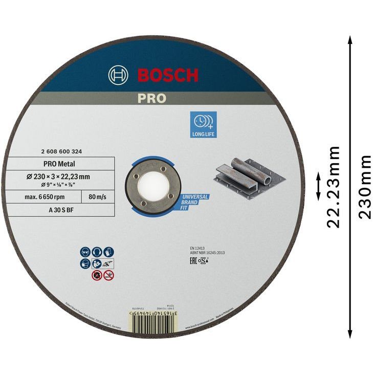 Bosch - Trenn-/Schleifscheibe PRO Metal Trennscheibe, 2608600324 230 x 3 x 22.23 mm − 25 Stück