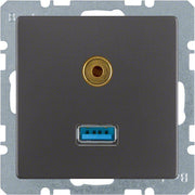 Berker - Einsatz/Abdeckung für Kommunikationstechnik USB/3,5mm Audio Steckdose 3315396086 anth/sa