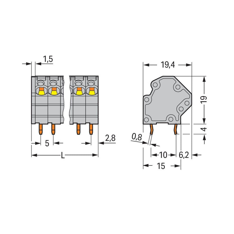 WAGO - Leiterplattenklemme 745-3105 4mm² − 120 Stück