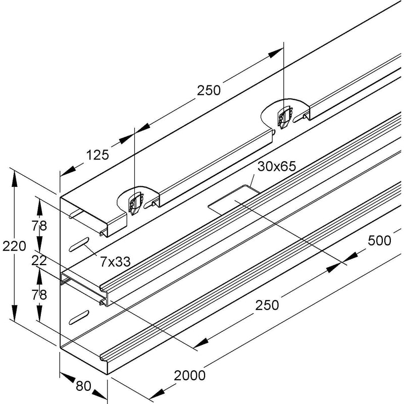 Niedax - Geräteeinbaukanal Gerätekanal-Unterteil DKU 220-78T80 C − 4 Meter