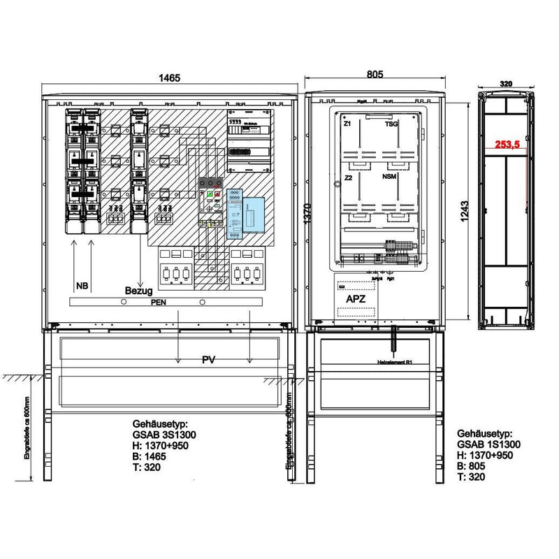 GSAB Elektrotechnik - Zähler-Komplettschrank Wandlermessung 09.W400.AR-ZWS-4Ei 400A, NA-Schutz