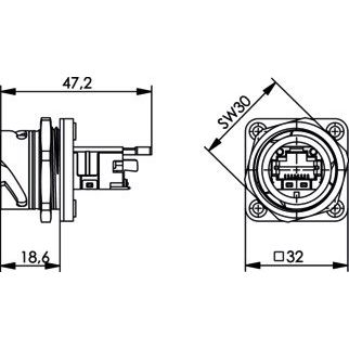 Telegärtner - Modularer Steckverbinder STX V1 Flanschset 100007416 RJ45 Modul A Cat.6A