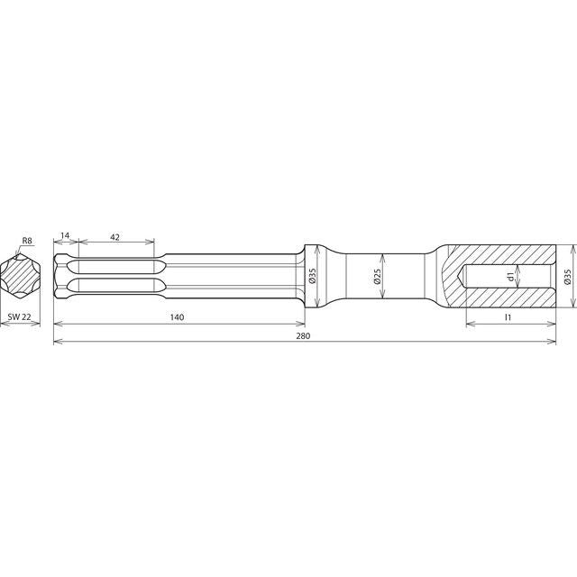 DEHN - Einschlaghilfe für Stab-/Tiefenerder Hammereinsatz HETE25TESVHHISTBLANK f. TE D25mm, L280mm