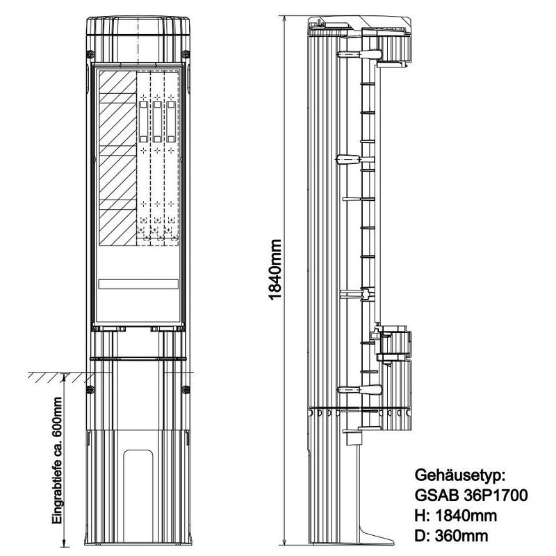 GSAB Elektrotechnik - Anschlussschrank Poller 36P1700K3LSL00 HxD: 1811x360