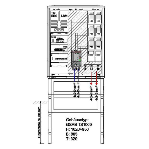 GSAB Elektrotechnik - Anschlussschrank NA-Schutzschrank 1S1000AR200kW2LSL2 200kW 1000x805x320
