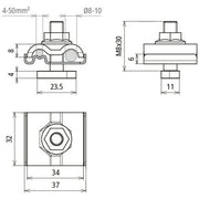 DEHN - Erdanschlussklemme Uni-Erdungsklemme UEK810AQ450HKSM8V2A M8 Rd8-10mm+4-50qmm