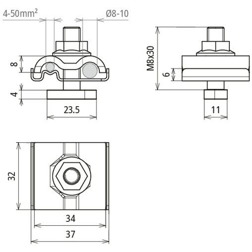 DEHN - Erdanschlussklemme Uni-Erdungsklemme UEK810AQ450HKSM8V2A M8 Rd8-10mm+4-50qmm
