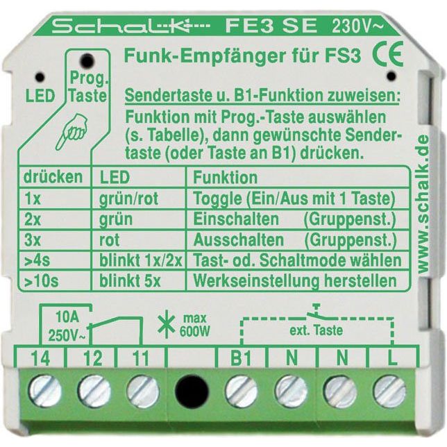 Schalk - Funkempfänger Funk-Empfängerschalter FE3 SE (230V AC) 1-Kanal UP, 18,5mm − 1 Stück