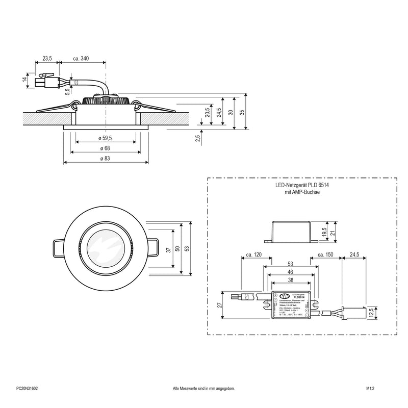 EVN Lichttechnik - Downlight/Strahler/Flutlicht P-LED Deckeneinbauleuchte PC20N31602 230V 3000K 300lm
