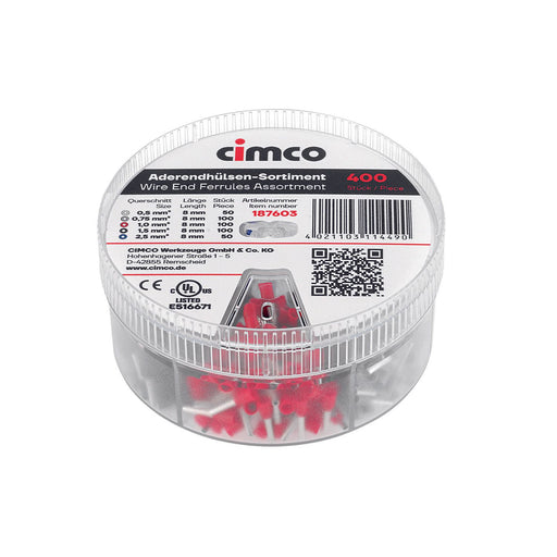Cimco Werkzeuge - Sortimentskasten für Anschluss- und Verbindungstechnik Aderendhülsen-Streudose 187603 5-0,75,1-1,5-2,5mm²
