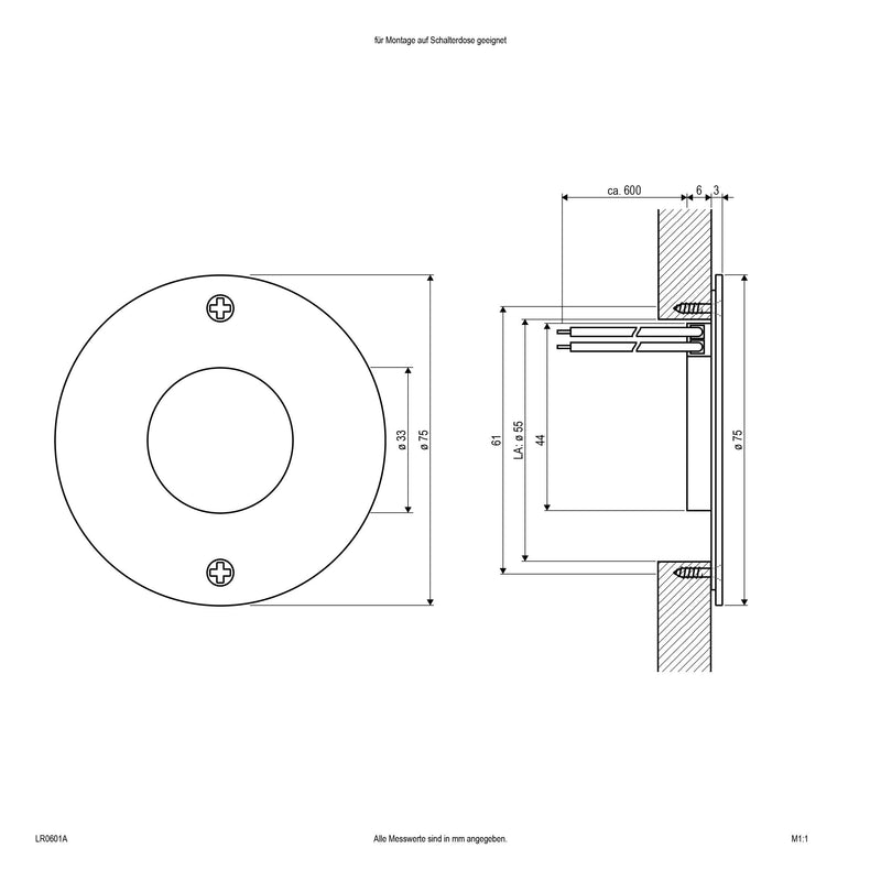 EVN Lichttechnik - Decken-/Wandleuchte LED-Wandeinbauleuchte LR0601A IP44  − 1 Stück