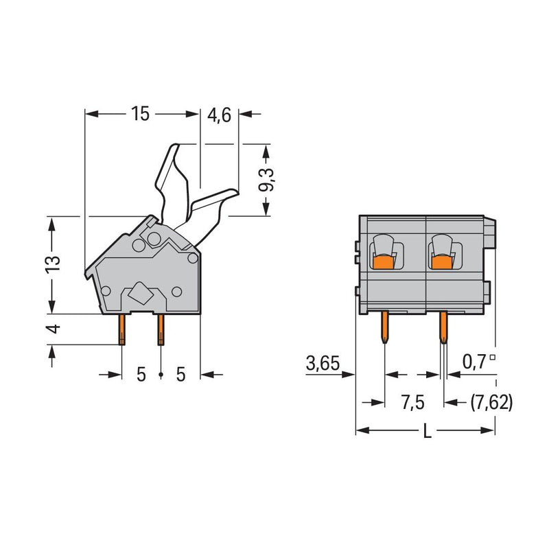 WAGO - Leiterplattenklemme 256-504/333-000 Drücker,2,5 mm²,grau − 35 Stück