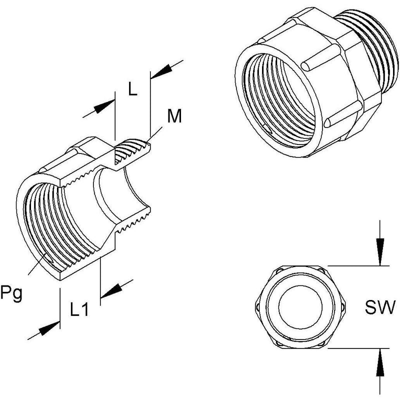 HKL - Kabelverschraubung Adapter 1898M16P09 M16/Pg9 PA − 50 Stück