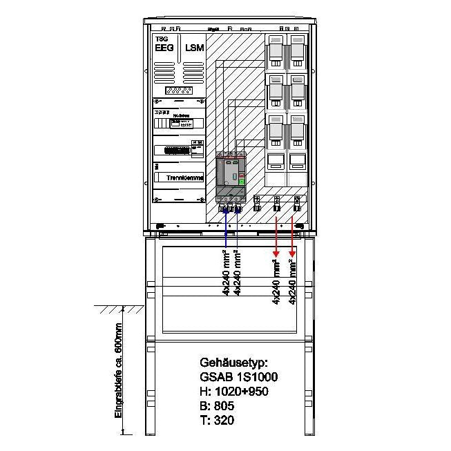GSAB Elektrotechnik - Anschlussschrank NA-Schutzschrank 1S1000AR200kW2LSL2 200kW 1000x805x320