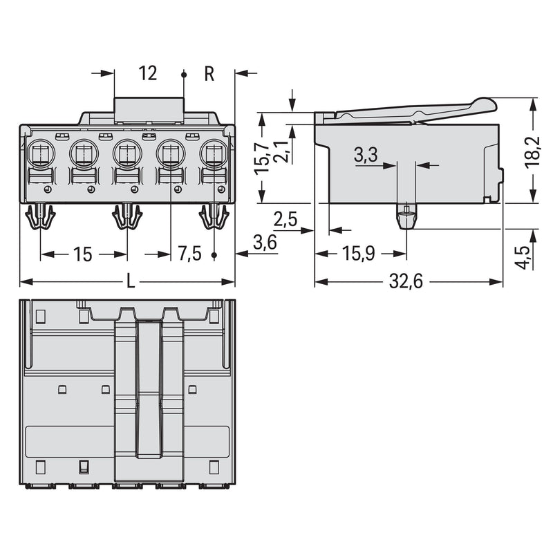 WAGO - Ein- und mehrpolige Klemmenleiste 1-Leiter-Stiftleiste 2092-3525/020-000 CAGECLAMP,2,5mm²,lgr − 50 Stück