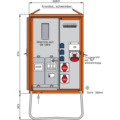 Walther Werke - Baustromverteiler Anschlussverteilerschrank WAV0160R1 44kVA m.Zählerplatz