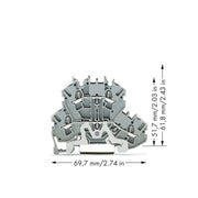 WAGO - Schutzleiter-Reihenklemme Doppelstockklemme 2002-2228 2,5 mm²,grau − 50 Stück