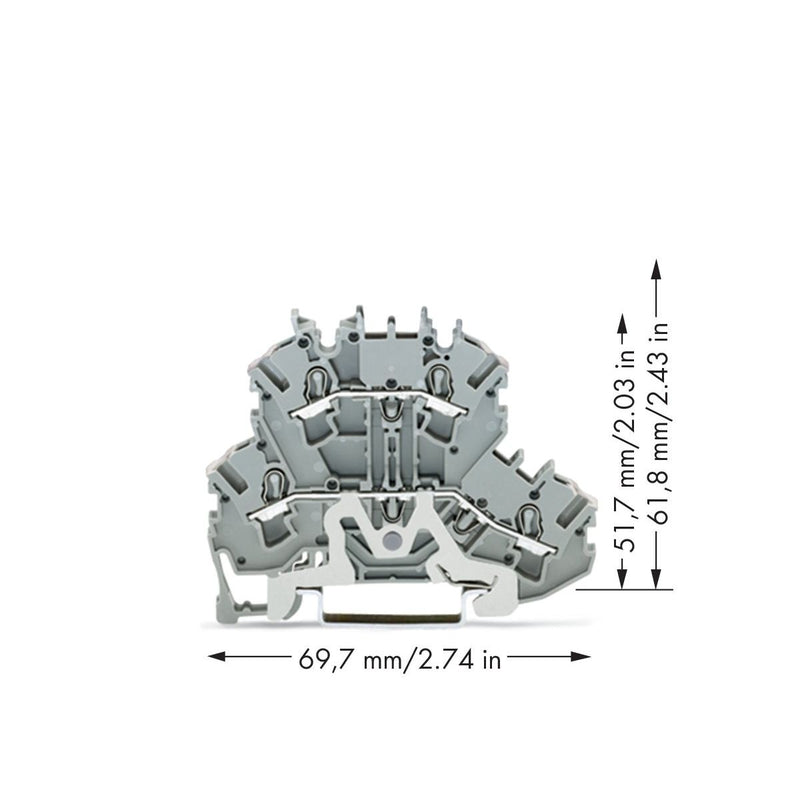WAGO - Schutzleiter-Reihenklemme Doppelstockklemme 2002-2228 2,5 mm²,grau − 50 Stück