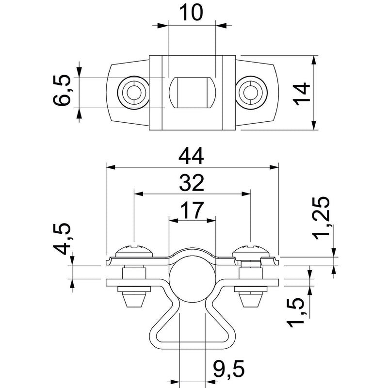 OBO Bettermann - Befestigungsschelle für Kabel/Rohre Abstandschelle ASL 733 17 A2 mit Langloch 14-17mm − 25 Stück