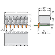 WAGO - Leiterplattensteckverbinder 1-Leiter-THT-Federleiste 2092-1378 CAGE CLAMP,lichtgrau − 100 Stück