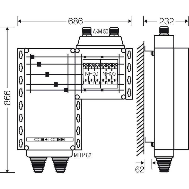 Hensel - Sicherungskasten Verteiler 2x3xNH 00 Mi AS 6142 125A 5-pol.Sch.250A