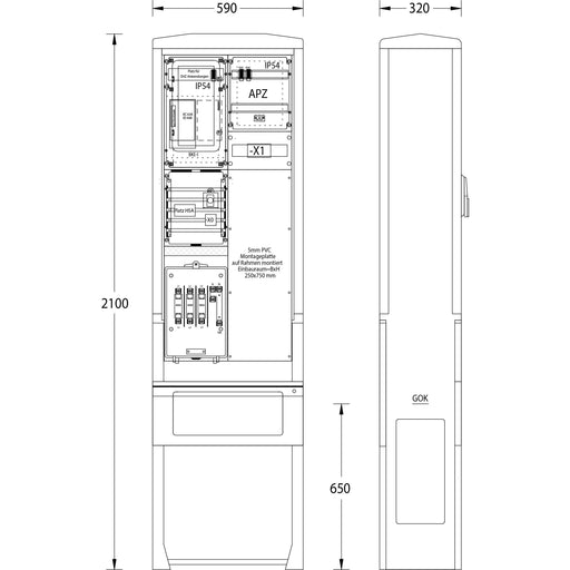 uesa - Zähler-Komplettschrank Zähleranschlußsäule ZAS-S1-1MP S.Hamburg 2100x590x320mm