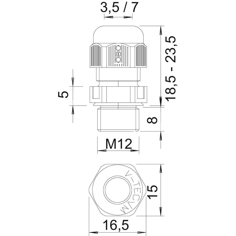 OBO Bettermann - Kabelverschraubung V-TEC VM12UV LGR UV-beständig M12, PA − 50 Stück