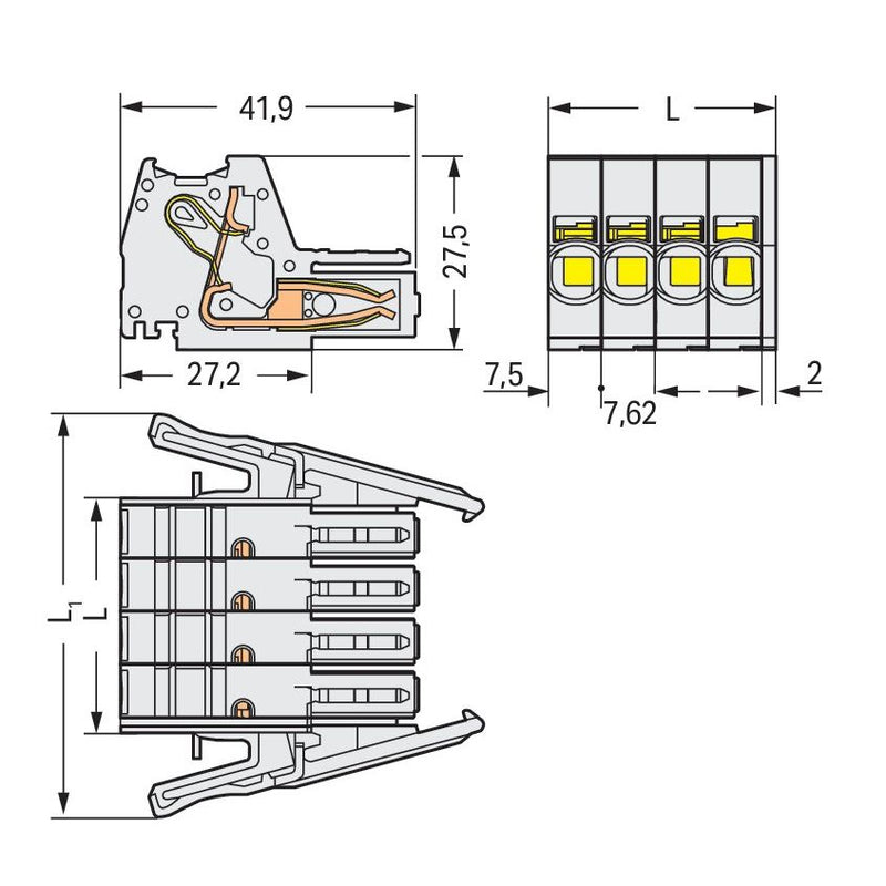 WAGO - Ein- und mehrpolige Klemmenleiste 1-Leiter-Federleiste 831-3109/037-000 CAGECLAMP,10mm²,lgr − 12 Stück