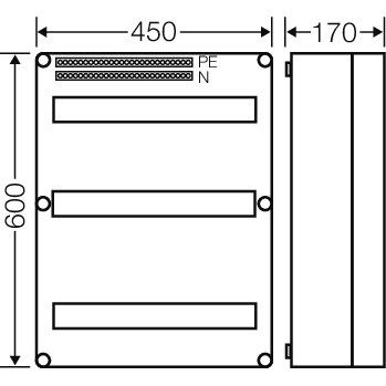 Hensel - Installationskleinverteiler Mi-Automatengehäuse Mi 1654 54TE(3x18x18mm) IP65